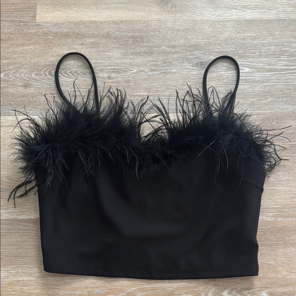 AKIRA Elegant Black Feather Trim Top
